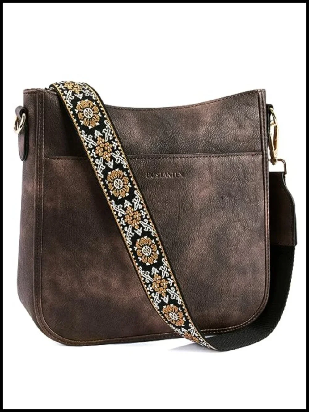 Vegan Leather Hobo Crossbody Bag with Wide Guitar Strap